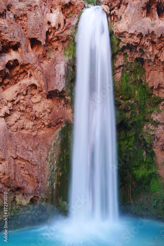 Close up Mooney Falls in spring , Havasu Canyon, Havasupai Indian Reservation, Arizona, United States