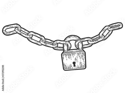 Padlock connected the chain. Sketch scratch board imitation.