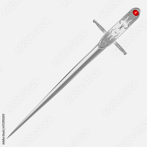 Iron Old Magic Sword with Red Stone. Vector illustration