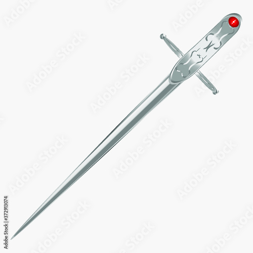 Iron Old Magic Sword with Red Stone. Vector illustration