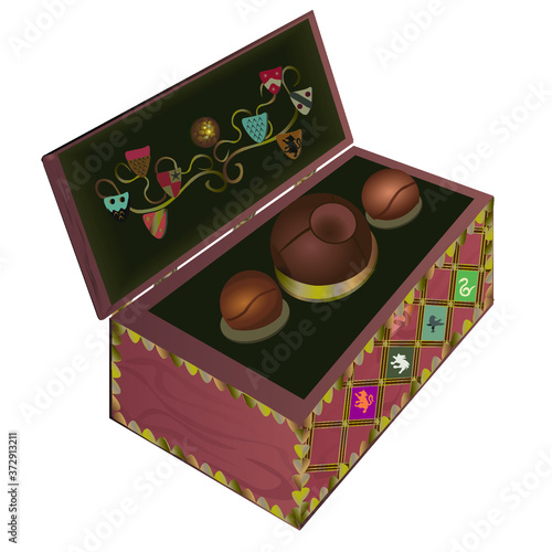 Box with magic balls. Magic sport