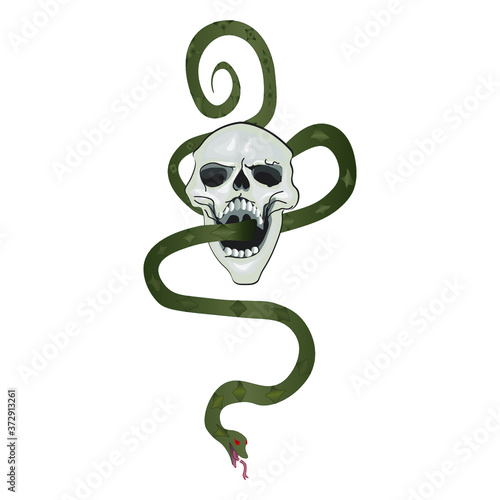 Snake climbs out of the skull. Vector illustration