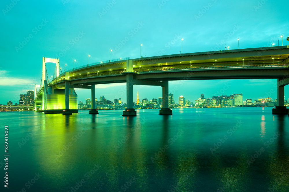 Rainbow Bridge and city skyline of Tokyo Rainbow Bridge and city skyline of Tokyo