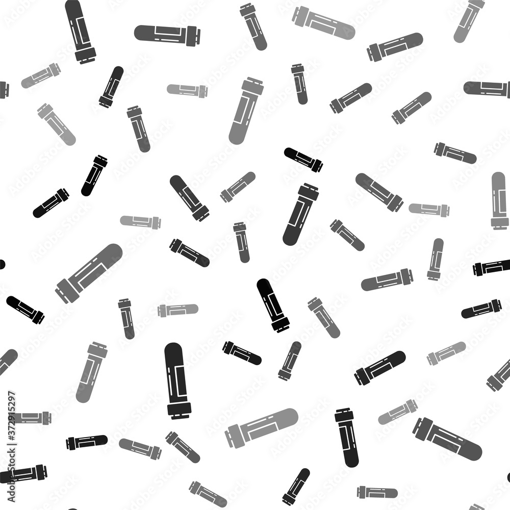 Black Test tube or flask with blood icon isolated seamless pattern on white background. Laboratory, chemical, scientific glassware sign. Vector Illustration. Black Test tube or flask with blood icon isolated seamless pattern on white background. Laboratory, chemical, scientific glassware sign. Vector Illustration.