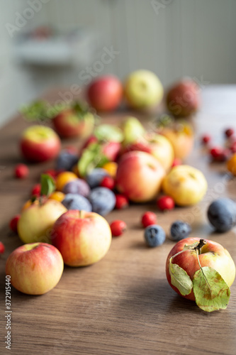 ripe apples on a  table