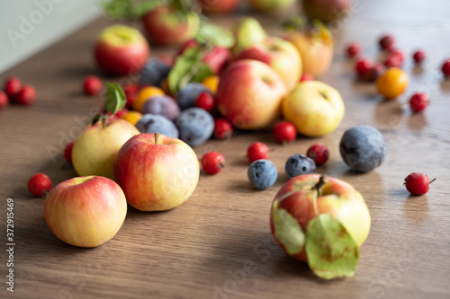 ripe apples on a  table