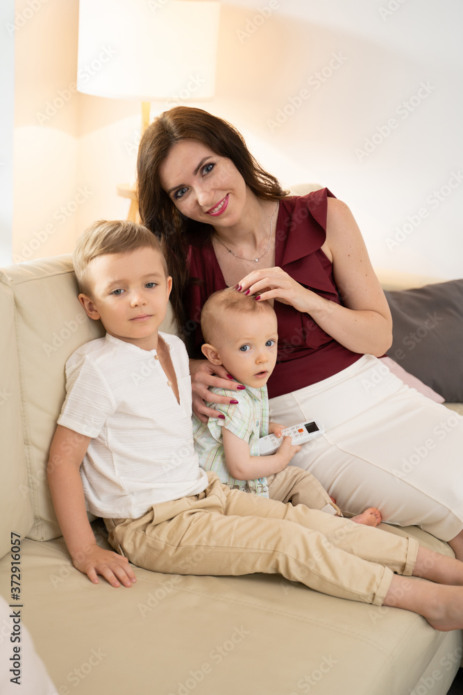 Mom with children in the room Mom with children in the room