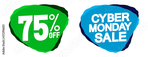 Cyber Monday Sale, 75% off, banners design template, discount tags, season offers, vector illustration