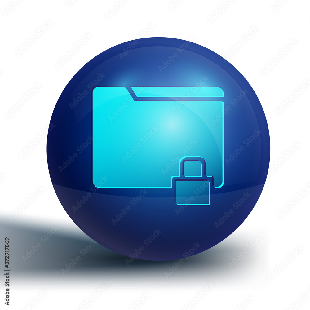 Blue Folder and lock icon isolated on white background. Closed folder and padlock. Security, safety, protection concept. Blue circle button. Vector Illustration. Blue Folder and lock icon isolated on white background. Closed folder and padlock. Security, safety, protection concept. Blue circle button. Vector Illustration.