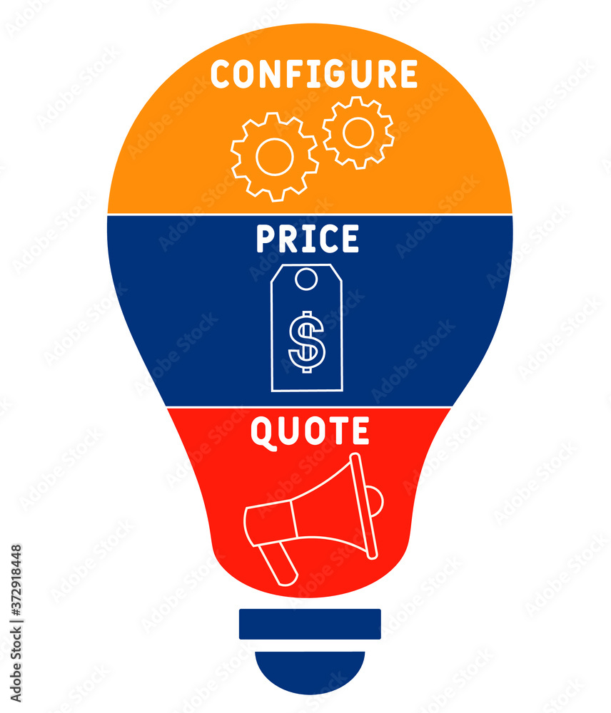 CPQ - configure price quote. acronym business concept. vector illustration concept with keywords and icons. lettering illustration with icons for web banner, flyer, landing page