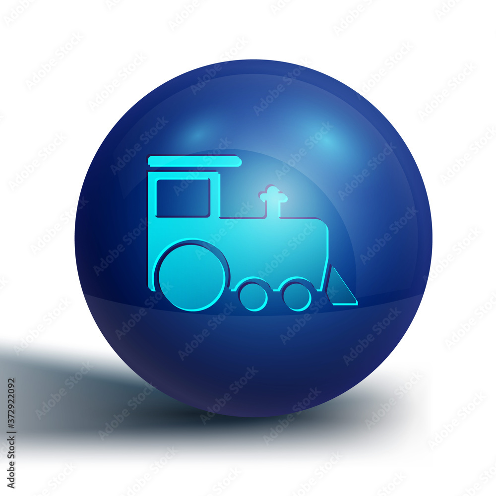 Blue Toy train icon isolated on white background. Blue circle button. Vector. Blue Toy train icon isolated on white background. Blue circle button. Vector.
