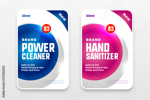 laundry detergent and hand sanitizer labels set