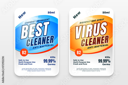 disinfectant and cleaner labels template design set
