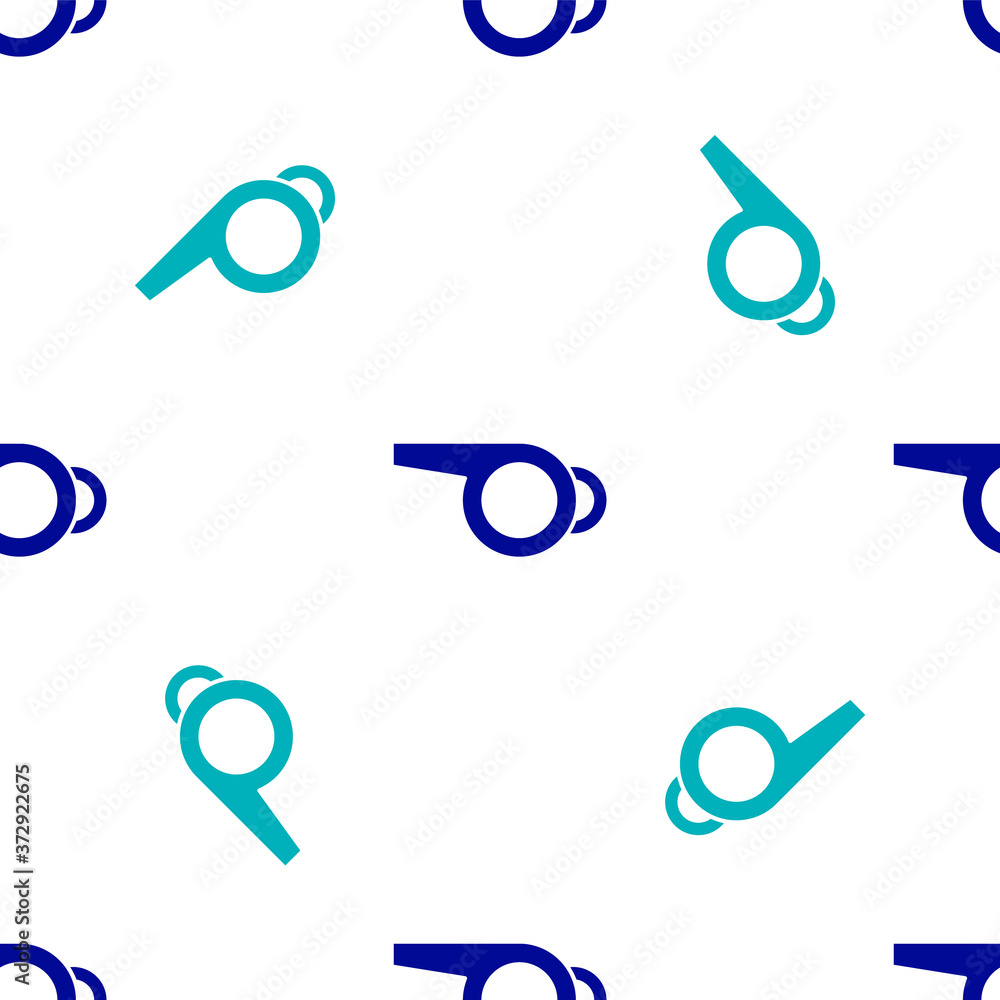 Blue Whistle icon isolated seamless pattern on white background. Referee symbol. Fitness and sport sign. Vector. Blue Whistle icon isolated seamless pattern on white background. Referee symbol. Fitness and sport sign. Vector.