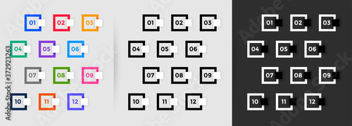 stylish numbered bullet points from one to twelve