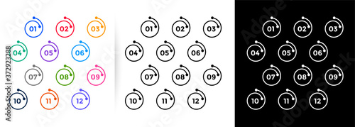 spiral line style  bullet points numbers from one to twelve