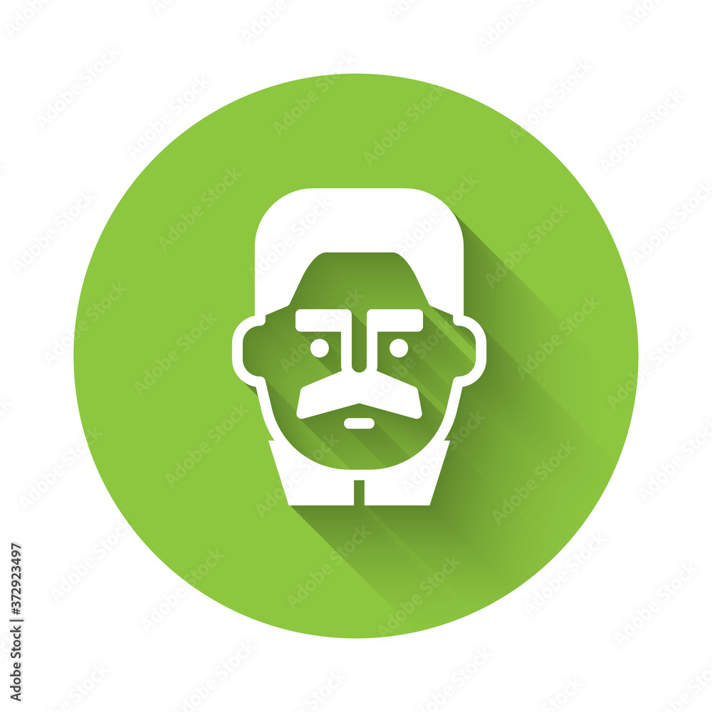 White Portrait of Joseph Stalin icon isolated with long shadow. Green circle button. Vector. White Portrait of Joseph Stalin icon isolated with long shadow. Green circle button. Vector.