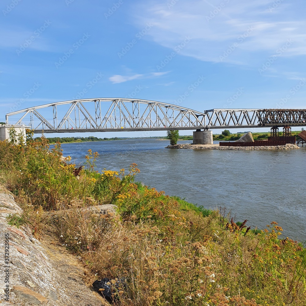 Naklejka premium Railway bridge over Vistula river in Tczew, Poland