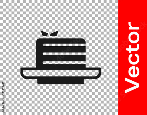 Black Medovik icon isolated on transparent background. Honey layered cake or russian cake Medovik on plate. Vector.