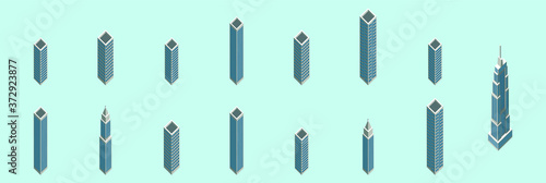 set of building cartoon icon design template  with various models. vector illustration isolated on blue background