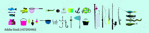 set of fishing icon cartoon icon design template  with various models. vector illustration