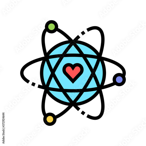 atom with heart core color icon vector. atom with heart core sign. isolated symbol illustration