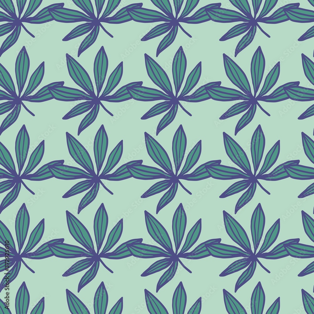 Geometric seamless drug sheet pattern. Cannabis leafs in green and blue colors with light pastel background. Geometric seamless drug sheet pattern. Cannabis leafs in green and blue colors with light pastel background.