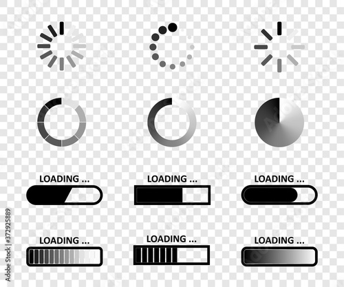 Loading. Load bar vector icons, isolated. Loading icons collection. Vector illustration