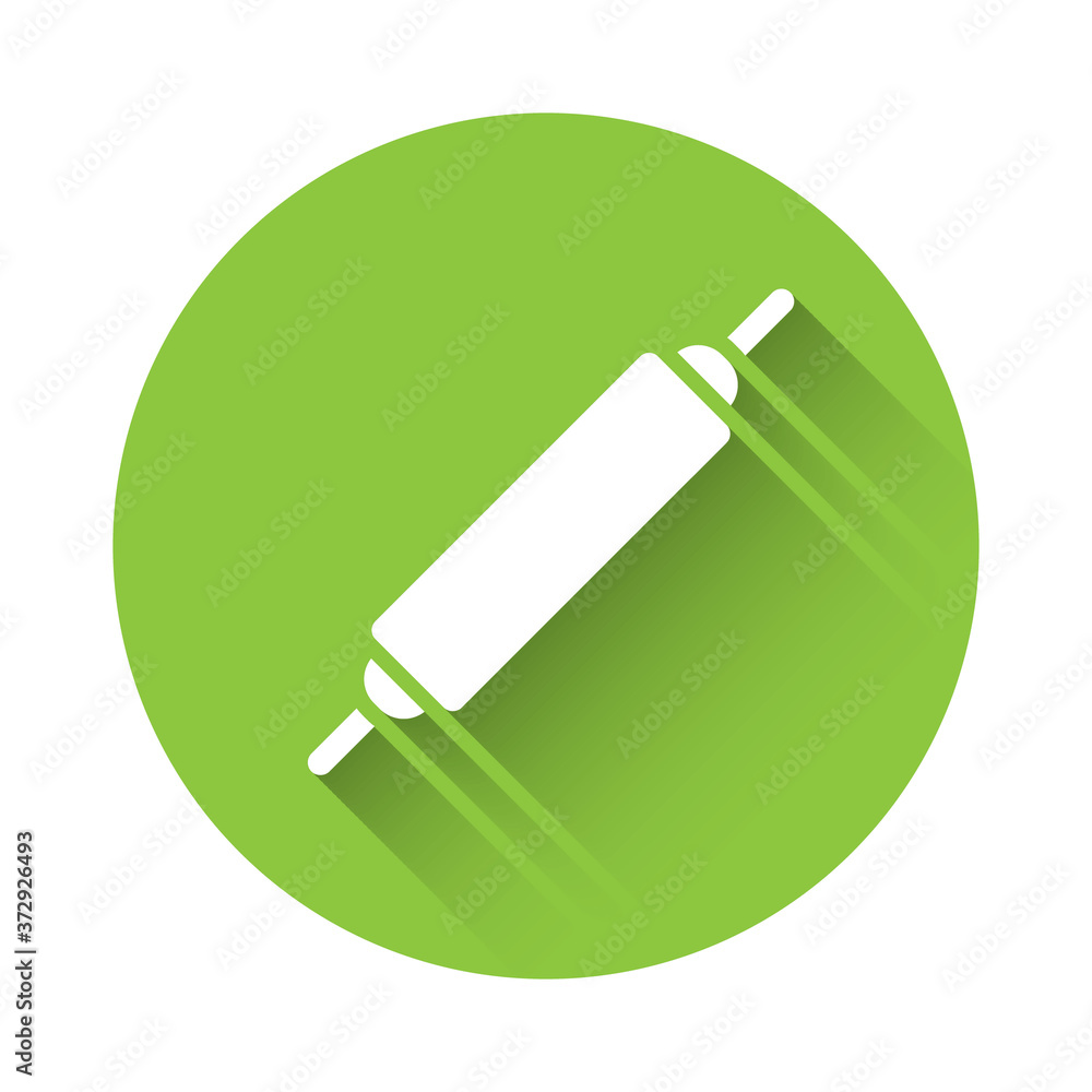 White Rolling pin icon isolated with long shadow. Green circle button. Vector. White Rolling pin icon isolated with long shadow. Green circle button. Vector.