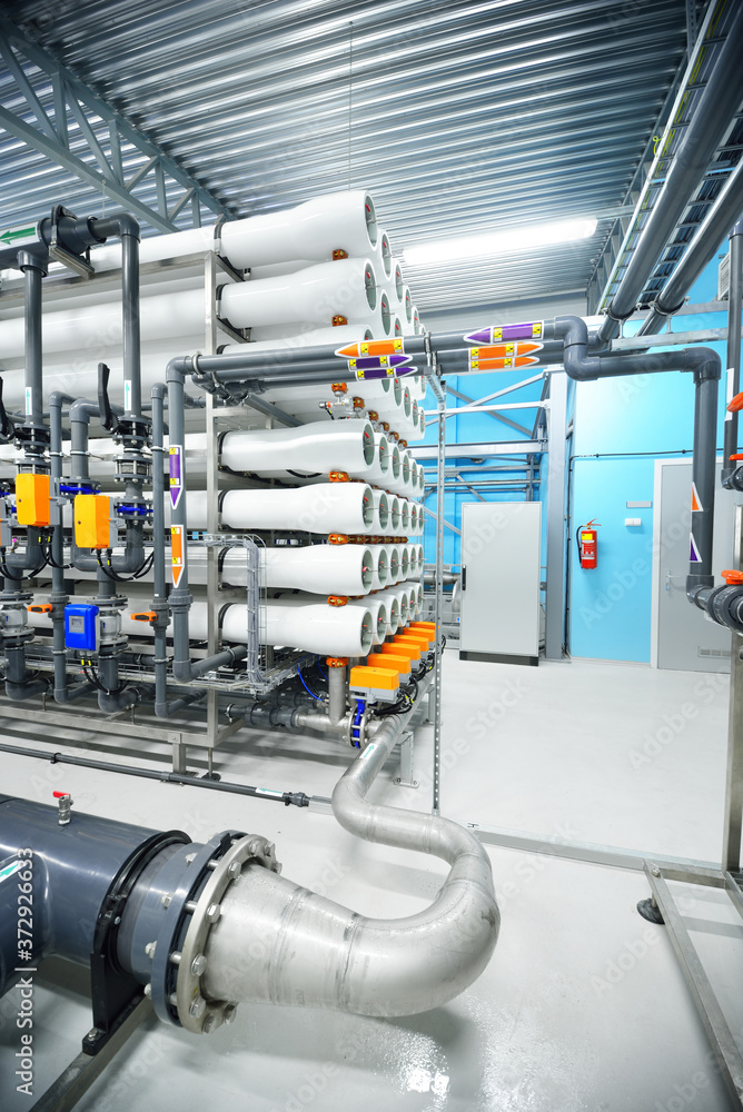 Reverse osmosis industrial water treatment station. Visual rhythm of