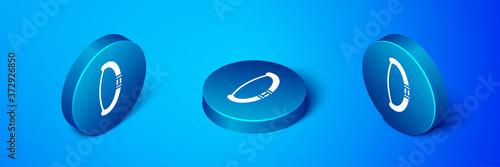 Isometric Medieval bow icon isolated on blue background. Medieval weapon. Blue circle button. Vector.