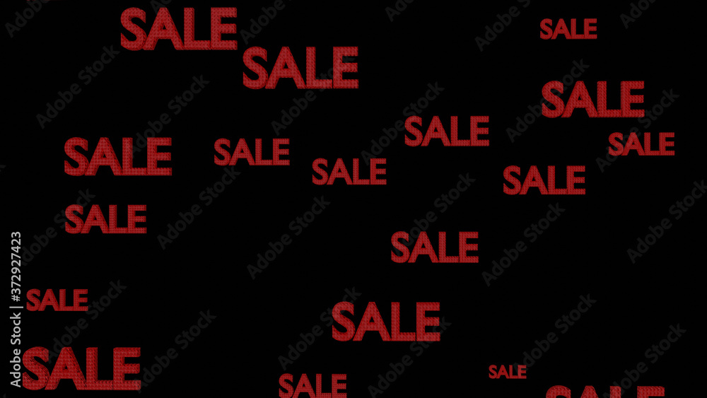 Illustration graphic Red color sale text, isolated at black background.