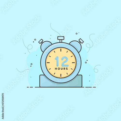 12 hours alarm clock, timer, stopwatch vector time symbol. 12 hours vector icon flat illustration.