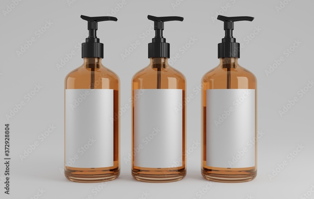 3 Bottles Mockup Amber-3D Illustration 3 Bottles Mockup Amber-3D Illustration