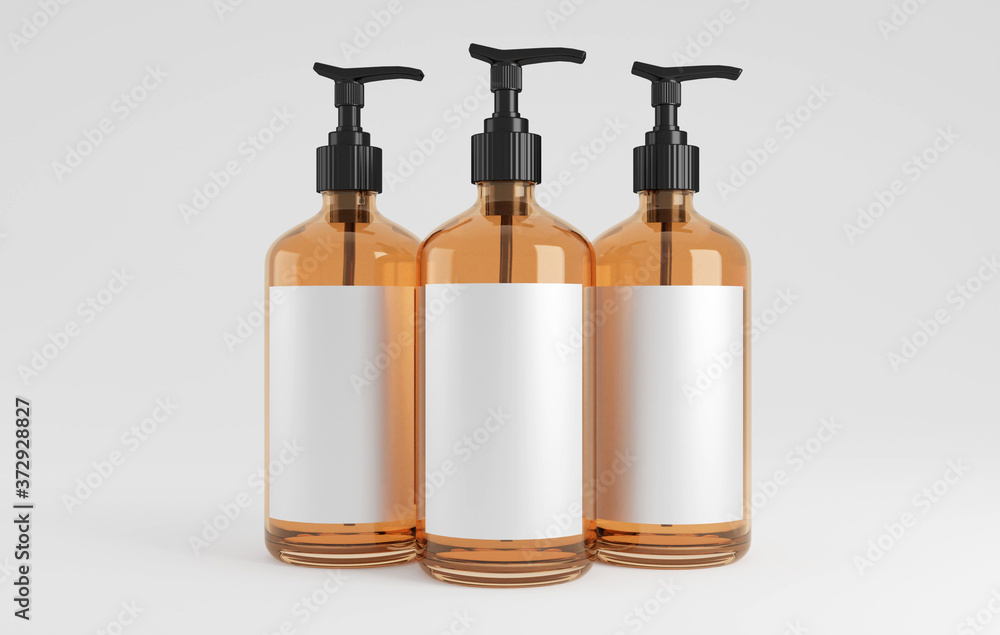 3 Bottles Mockup Amber-3D Illustration 3 Bottles Mockup Amber-3D Illustration