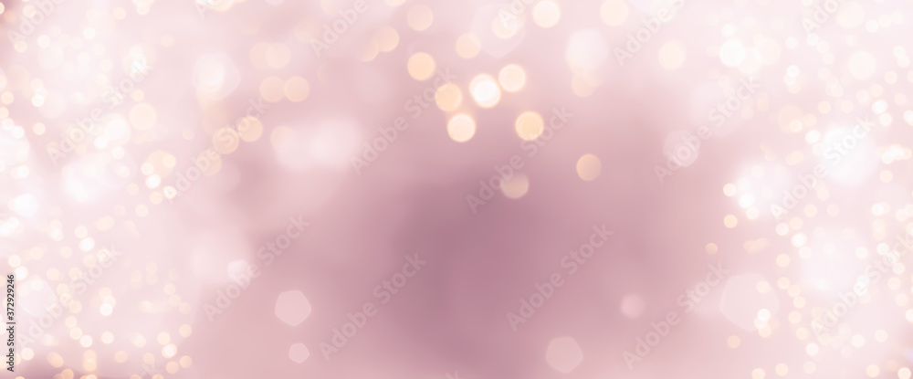 Festive abstract Christmas bokeh background - golden bokeh lights beige - New Year, Anniversary, Wedding, banner

