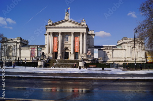 London, UK: Tate Britain art gallery in Millbank, after a snowfall
