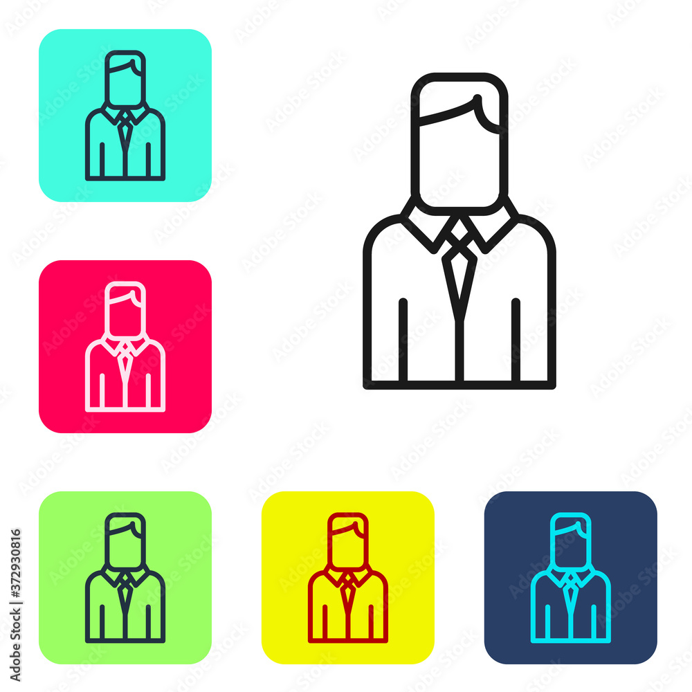 Black line Worker icon isolated on white background. Business avatar symbol user profile icon. Male user sign. Set icons in color square buttons. Vector. Black line Worker icon isolated on white background. Business avatar symbol user profile icon. Male user sign. Set icons in color square buttons. Vector.