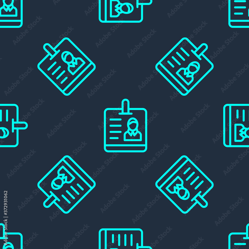 Green line Identification badge icon isolated seamless pattern on blue background. It can be used for presentation, identity of the company, advertising. Vector. Green line Identification badge icon isolated seamless pattern on blue background. It can be used for presentation, identity of the company, advertising. Vector.