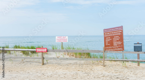 Warning signs at the beaches not to cross, nature preserve signage, Long Beach Island, NJ