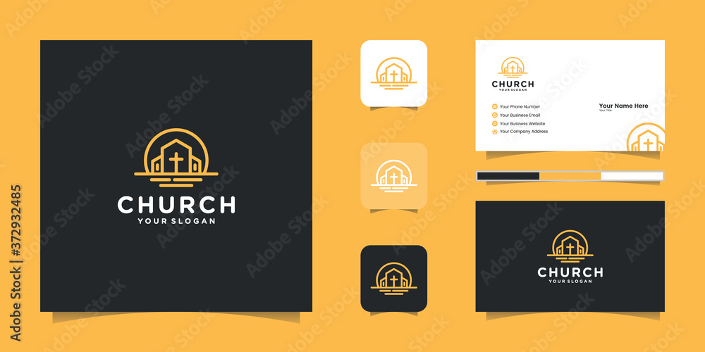 Fototapeta premium church logo line art and inspiration business card