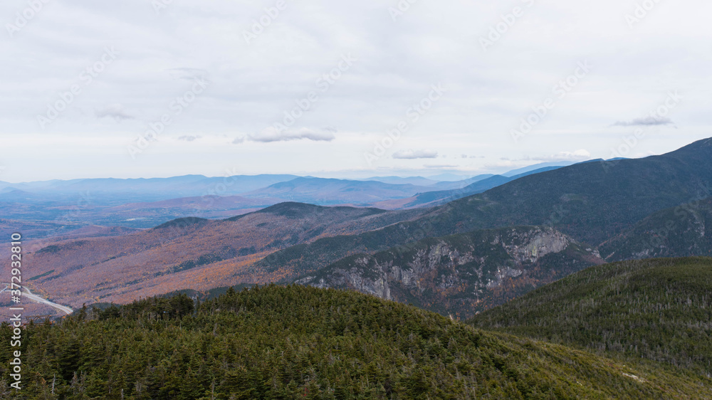 Beautiful natural mountain landscapes in the White Mountains of New Hampshire during the fall leaves changing
