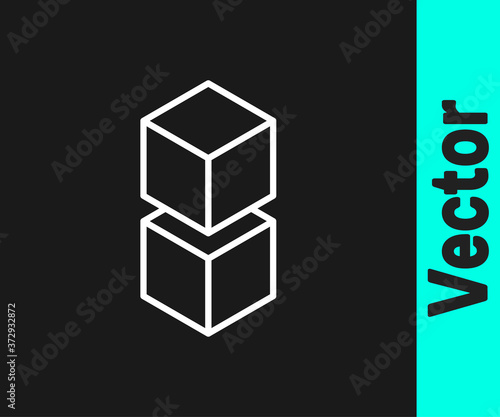 White line Blockchain technology icon isolated on black background. Cryptocurrency data. Abstract geometric block chain network technology business. Vector.