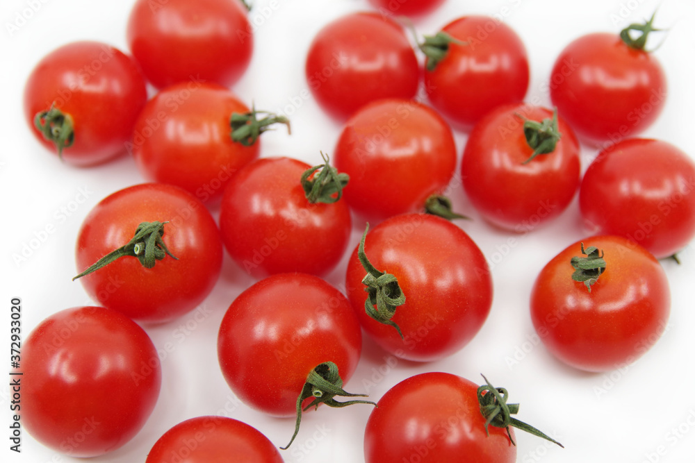 Cherry tomato branch. Cherry tomatoes isolated on a white background. Red tomatoes on a twig on a white background. Cherry tomato branch. Cherry tomatoes isolated on a white background. Red tomatoes on a twig on a white background.