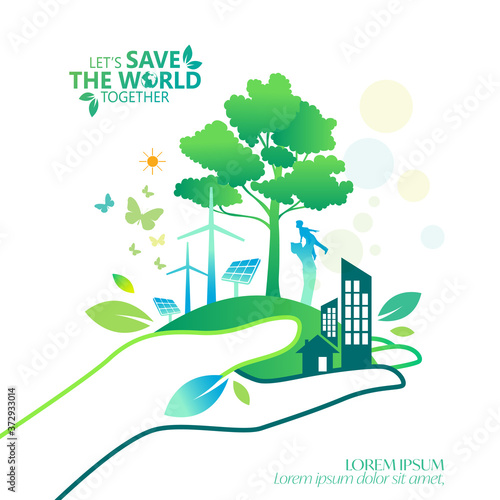 Ecology.Green cities help the world with eco-friendly concept ideas.vector illustration