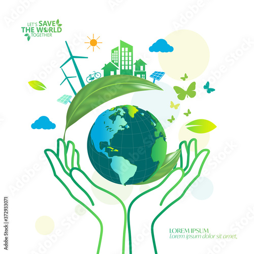 Ecology.Green cities help the world with eco-friendly concept ideas.vector illustration