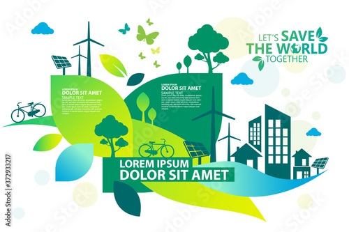 Ecology.Green cities help the world with eco-friendly concept ideas.vector illustration