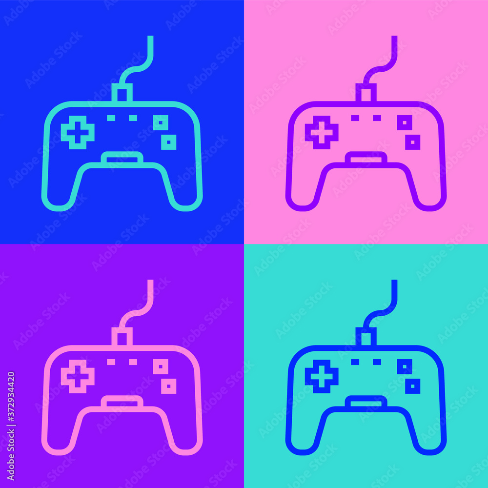 Pop art line Gamepad icon isolated on color background. Game controller. Vector. Pop art line Gamepad icon isolated on color background. Game controller. Vector.