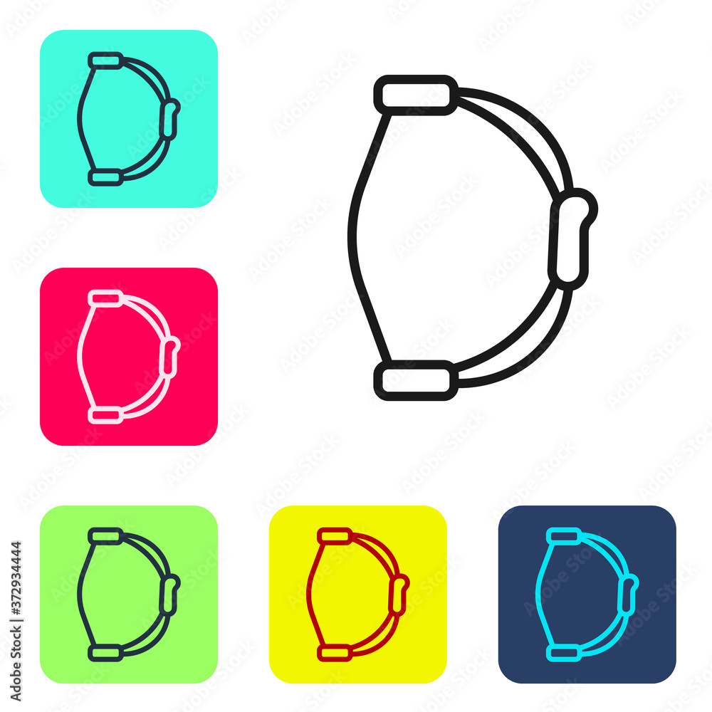 Black line Bow toy icon isolated on white background. Set icons in color square buttons. Vector. Black line Bow toy icon isolated on white background. Set icons in color square buttons. Vector.