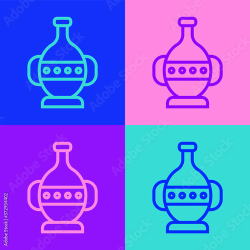Pop art line Ancient amphorae icon isolated on color background. Vector.
